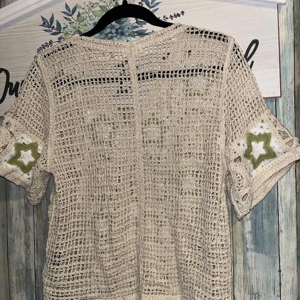 POL Button Up Crochet Star Pattern Top - image 5